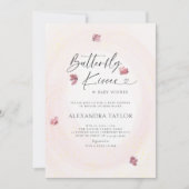 蝶赤面柔らかい水の色ベビーガールシャワー 招待状 (正面)