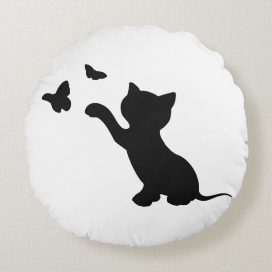 蝶遊と子猫 ラウンドクッション (正面)