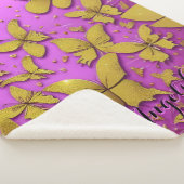 蝶金ゴールドグリッターピンク背景 シェルパブランケット (3/4)