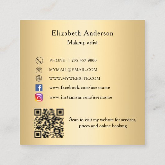 蝶金ゴールドQRコードスクエレガントリプト スクエア名刺 (裏面)