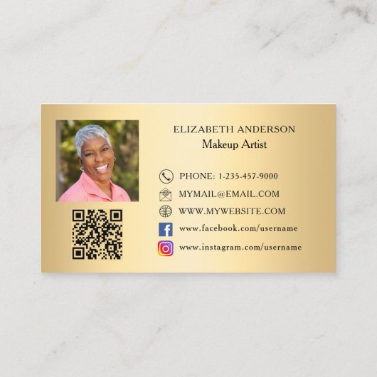 蝶金ゴールドQRコード写真ソーシャルメディア 名刺 (裏面)