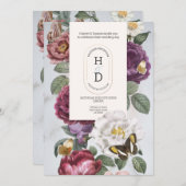 蝶開花結婚の花モダン夏 招待状 (正面/裏面)