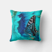 蝶青く装飾的な装飾用クッション クッション (裏面)