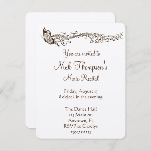 蝶音楽演奏会の招待状 招待状 (正面/裏面)