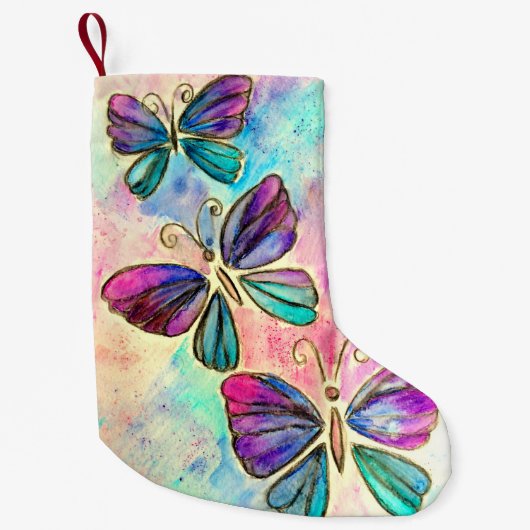 蝶飛んでいるクリスマスストッキング スモールクリスマスストッキング (正面)