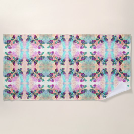 蝶飛んでいるビーチタオル ビーチタオル (正面)
