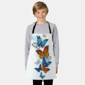 蝶飛んでいるモルフォと(昆虫)オオカバマダラ、モナーク エプロン (着用した状態)