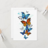 蝶飛んでいるモルフォと（昆虫）オオカバマダラ、モナーク カード (正面/裏面インサイチュ)