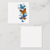 蝶飛んでいるモルフォと（昆虫）オオカバマダラ、モナーク スクエア名刺 (正面/裏面)