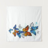 蝶飛んでいるモルフォと（昆虫）オオカバマダラ、モナーク タペストリー (正面(横))