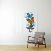 蝶飛んでいるモルフォと（昆虫）オオカバマダラ、モナーク タペストリー (インサイチュ)