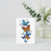 蝶飛んでいるモルフォと（昆虫）オオカバマダラ、モナーク プレイスカード (スタンド正面)