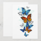 蝶飛んでいるモルフォと（昆虫）オオカバマダラ、モナーク プログラム (正面/裏面)