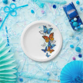 蝶飛んでいるモルフォと（昆虫）オオカバマダラ、モナーク ペーパープレート (パーティー)