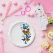 蝶飛んでいるモルフォと（昆虫）オオカバマダラ、モナーク ペーパープレート (パーティー)