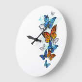 蝶飛んでいるモルフォと(昆虫)オオカバマダラ、モナーク ラージ壁時計 (傾斜)