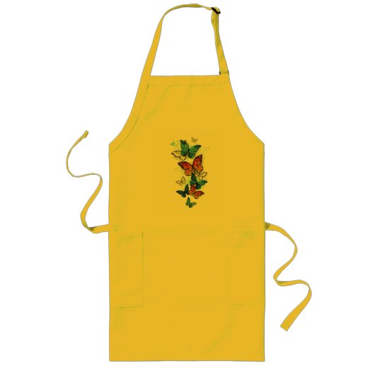 蝶飛んでいるモルフォと(昆虫)オオカバマダラ、モナーク ロングエプロン (正面)