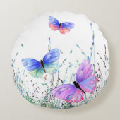 蝶飛んでいる円枕 ラウンドクッション (正面)