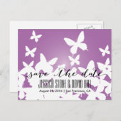 蝶飛んでいる庭園の結婚式保存日付 案内ポストカード (正面/裏面)