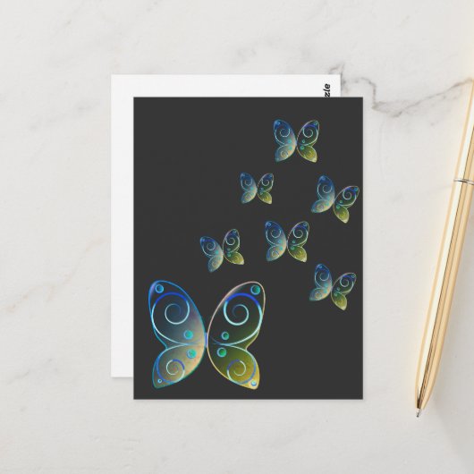 蝶飛んでいる自然フード付きスウェットシャツ ポストカード (正面/裏面インサイチュ)