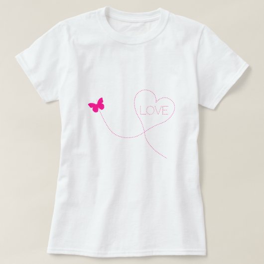 蝶飛んでいるTシャツハート – 愛 Tシャツ (デザイン正面)