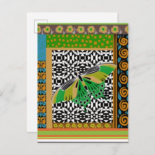 蝶飾フローラパターン(の模様が)あるコラージュ ポストカード (正面/裏面)