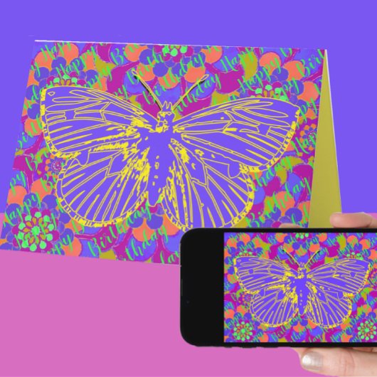 蝶鮮やかとヴィンテージモダンの花誕生日 カード