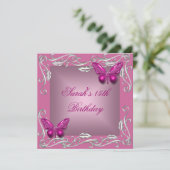 蝶15th誕生日パーティシルバーピンクの花 招待状 (スタンド正面)