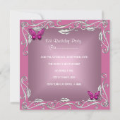 蝶15th誕生日パーティシルバーピンクの花 招待状 (裏面)
