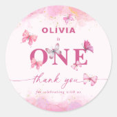 蝶1stバースデーピンク金ゴールドダストありがとう ラウンドシール (正面)
