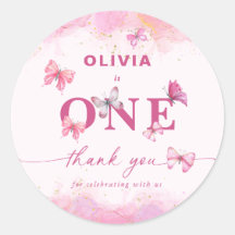 蝶1stバースデーピンク金ゴールドダストありがとう