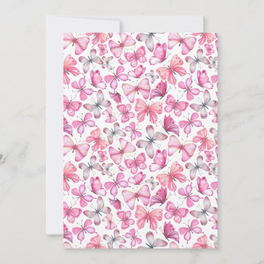 蝶1st誕生日ベビーガールピンク金ゴールドダスト 招待状 (裏面)