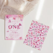 蝶1st誕生日ベビーガールピンク金ゴールドダスト 招待状