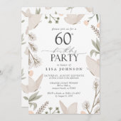 蝶60th誕生日パーティーウォーターカラーニュートラル 招待状 (正面/裏面)