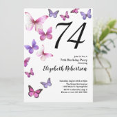 蝶74誕生日招待状inピンク/紫 招待状 (スタンド正面)