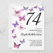 蝶74誕生日招待状inピンク/紫 招待状 (正面)