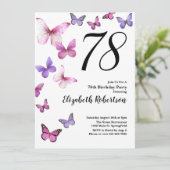 蝶78誕生日招待状inピンク/紫 招待状 (スタンド正面)
