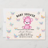 蝶&かわいいクマ赤ちゃんシャワー 招待状 (正面)