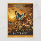 蝶 | かわいい家族ヴィンテージ動物はがき ポストカード (正面)