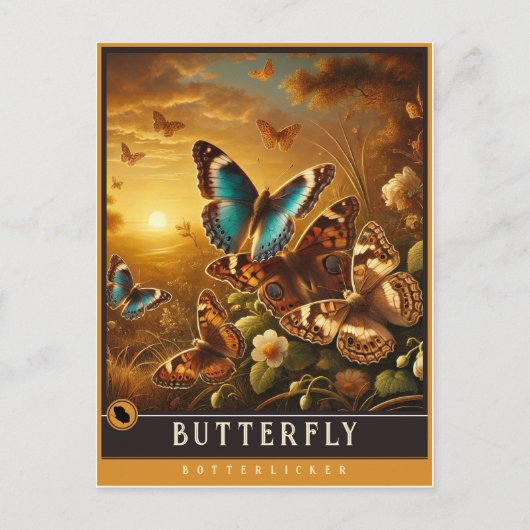 蝶 | かわいい家族ヴィンテージ動物はがき ポストカード (正面)