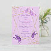 蝶、かわいらしグリッター、紙吹雪誕生日 招待状 (スタンド正面)