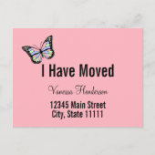 蝶（ちょう）と一緒に動くかわいいピンクのアナウンス ポストカード (正面)