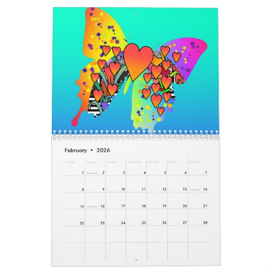 蝶 カレンダー (2月 2026)