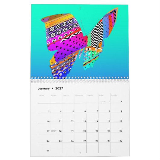 蝶 カレンダー (1月 2027)