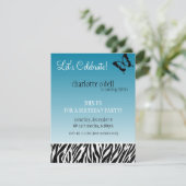 蝶; シマウマのプリントの誕生日 招待状 (スタンド正面)