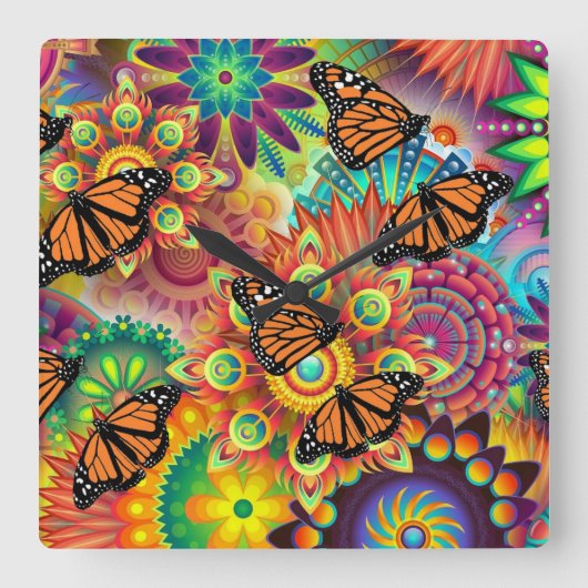 蝶 スクエア壁時計 (正面)