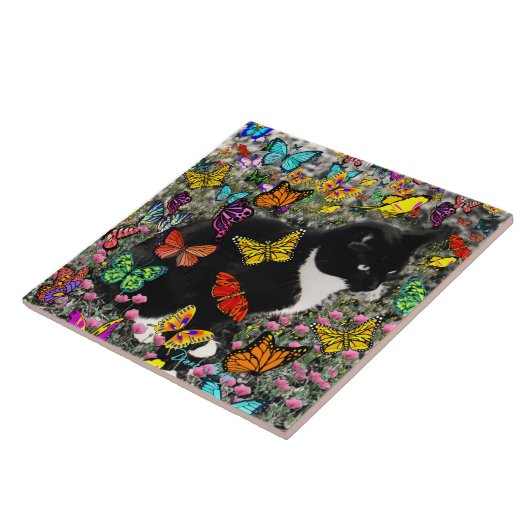 蝶-タキシードの子猫のそばかす タイル (側面)