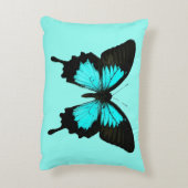 蝶 – ターコイズ青と黒 アクセントクッション (裏面(縦))