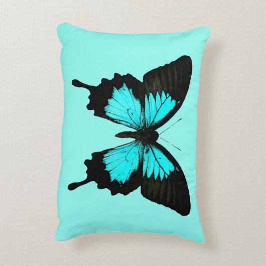 蝶 – ターコイズ青と黒 アクセントクッション (裏面(縦))