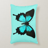 蝶 – ターコイズ青と黒 アクセントクッション (正面(垂直))